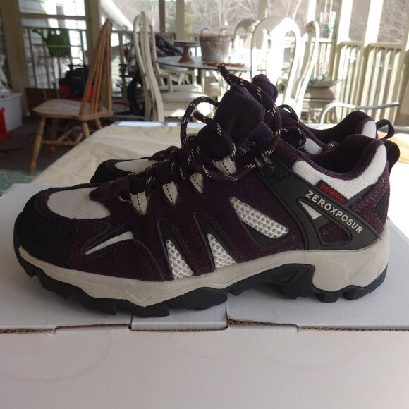 Zeroxposur women's size 7M leather sneakers ,purple & tan Colorado low hiker VGC - Picture 2 of 15
